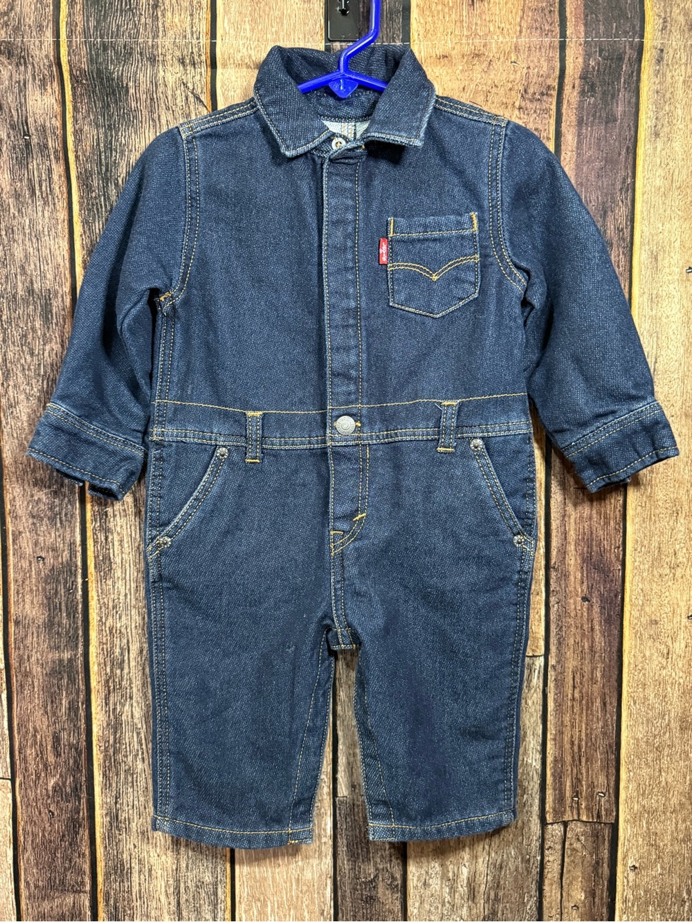 Levi's Dark Blue Denim Baby Romper Coverall - 12M